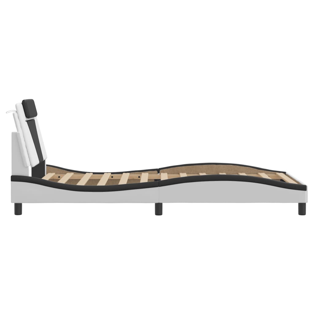 Bedframe met LED-verlichting kunstleer wit en zwart 100x200 cm is nu te koop bij PeponiXL, paradijselijk wonen!
