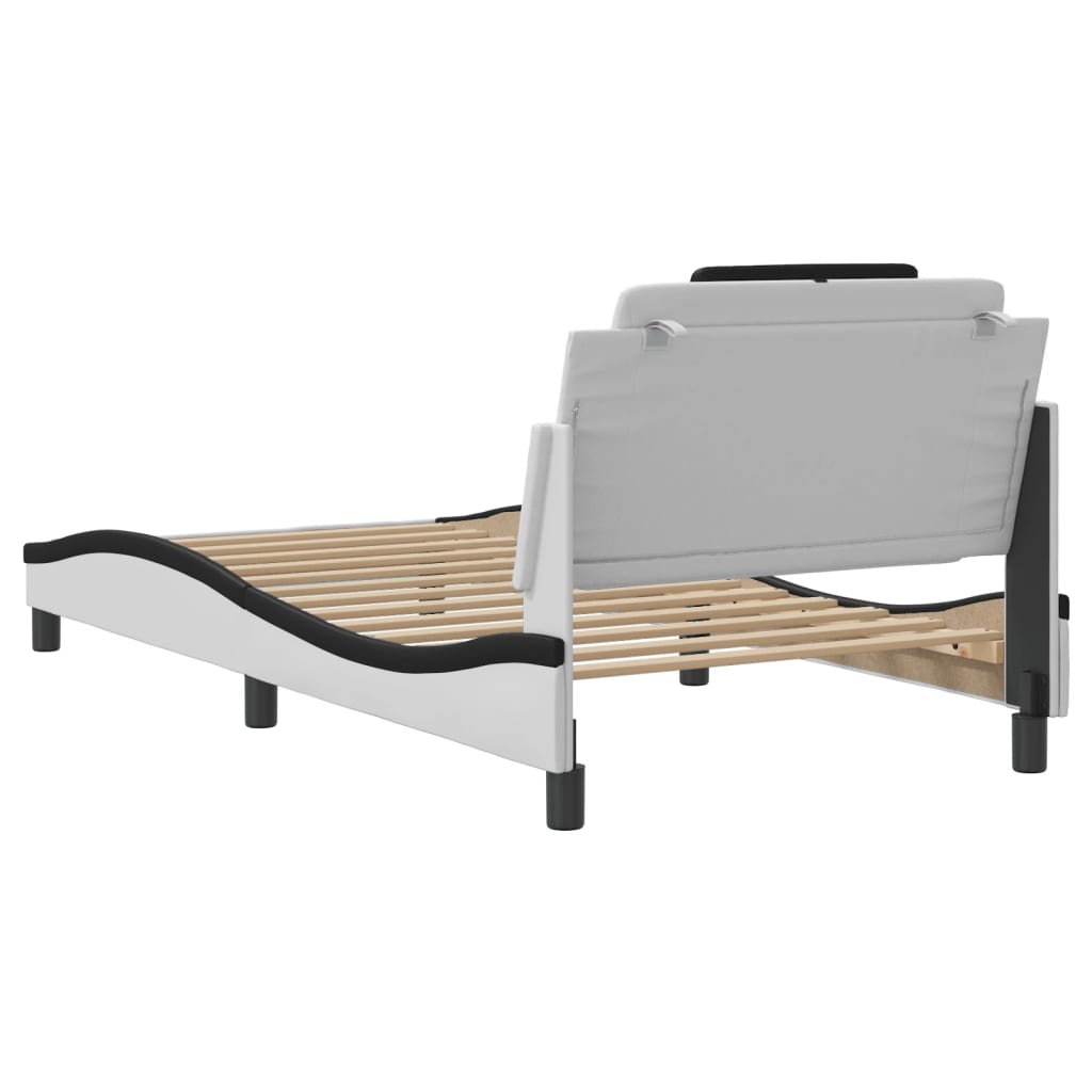 Bedframe met LED-verlichting kunstleer wit en zwart 100x200 cm is nu te koop bij PeponiXL, paradijselijk wonen!