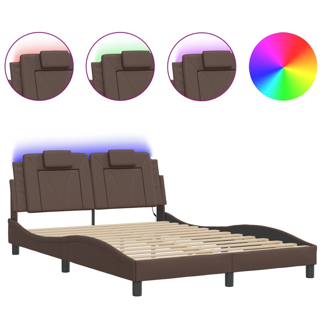 Bedframe "Viana" met LED zonder matras bruin 120x200 cm is nu te koop bij PeponiXL, paradijselijk wonen!