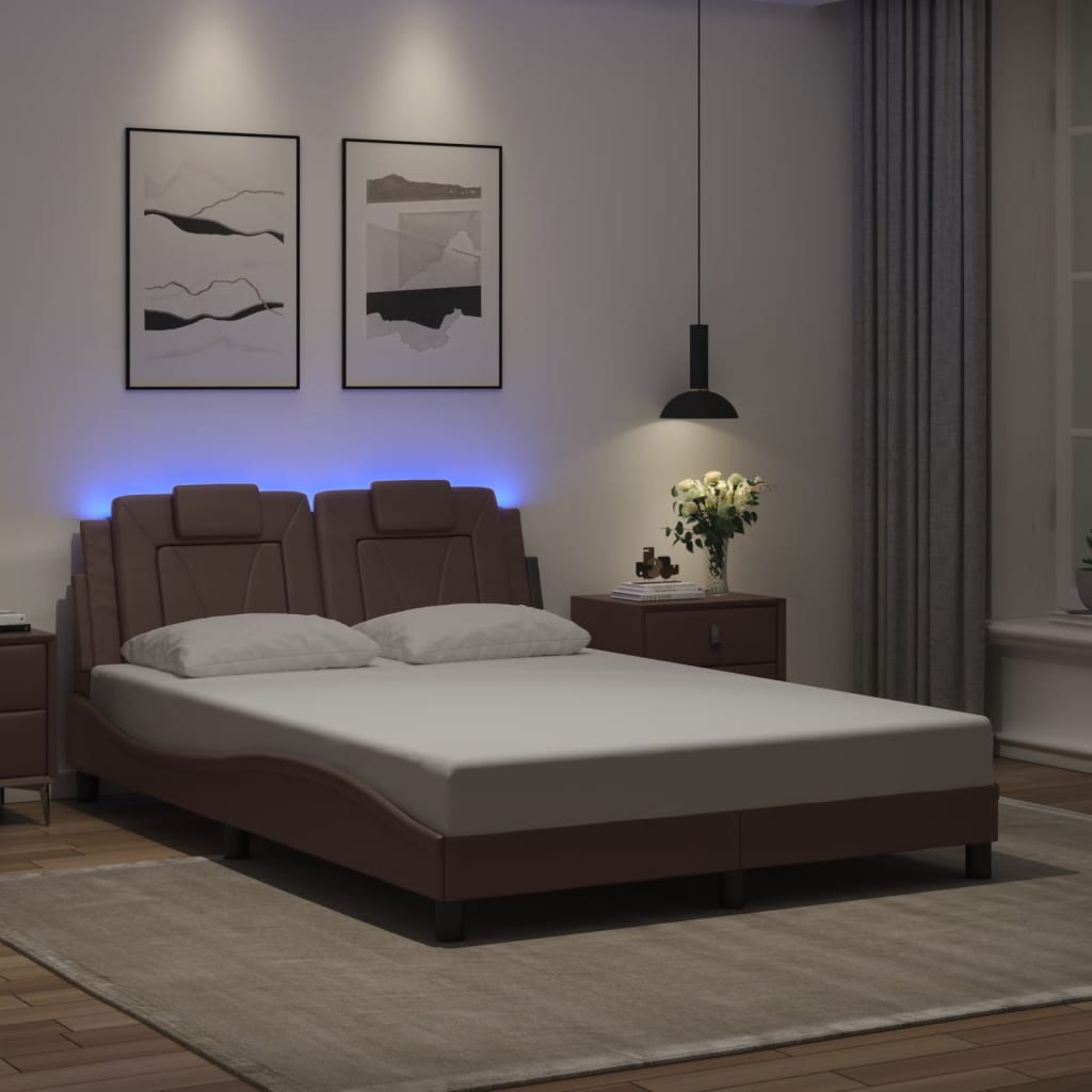 Bedframe met LED-verlichting kunstleer bruin 120x200 cm is nu te koop bij PeponiXL, paradijselijk wonen!