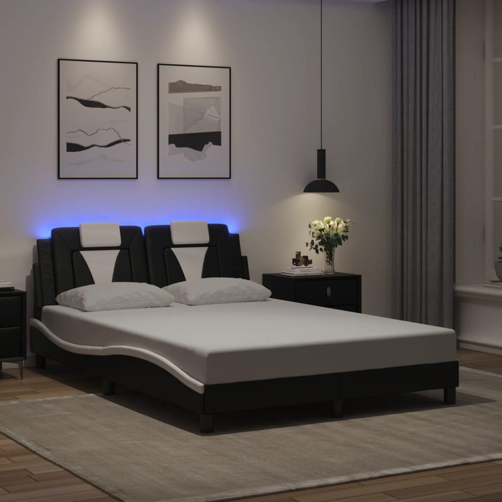 Bedframe met LED-verlichting kunstleer zwart en wit 120x200 cm is nu te koop bij PeponiXL, paradijselijk wonen!