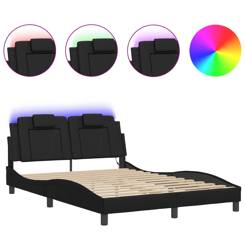 Bedframe "Viana" met LED zonder matras zwart 140x190 cm is nu te koop bij PeponiXL, paradijselijk wonen!