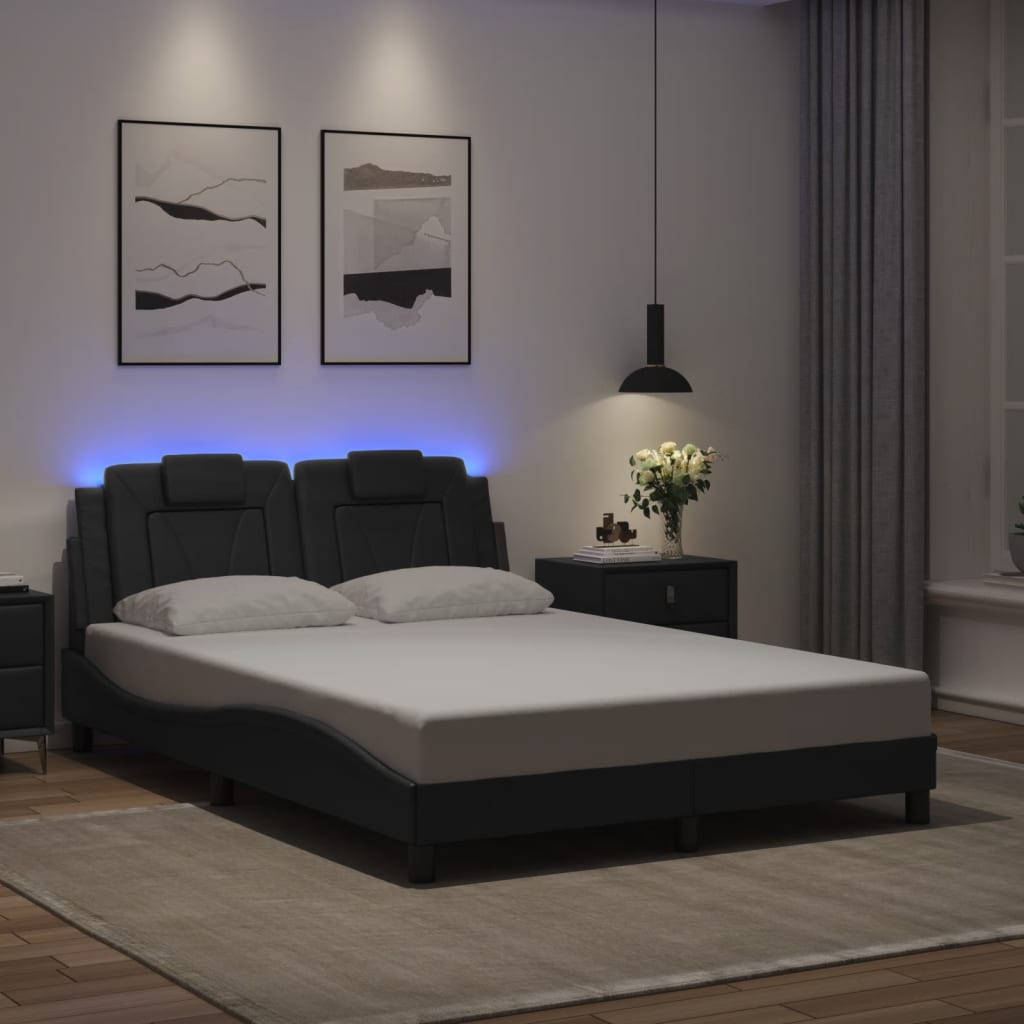 Bedframe met LED-verlichting kunstleer zwart 140x190 cm is nu te koop bij PeponiXL, paradijselijk wonen!