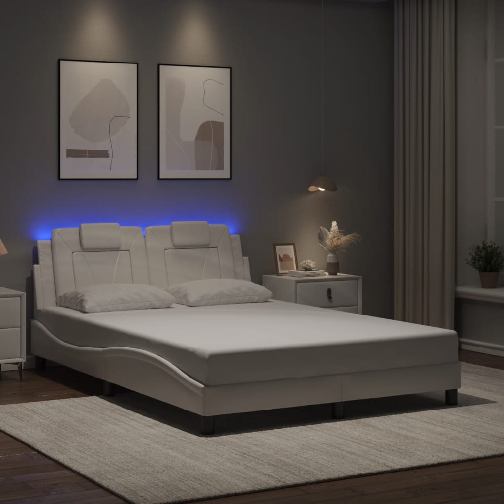 Bedframe met LED-verlichting kunstleer wit 140x190 cm is nu te koop bij PeponiXL, paradijselijk wonen!