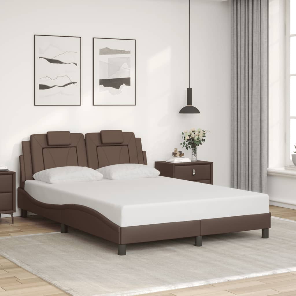 Bedframe met LED-verlichting kunstleer bruin 140x190 cm is nu te koop bij PeponiXL, paradijselijk wonen!