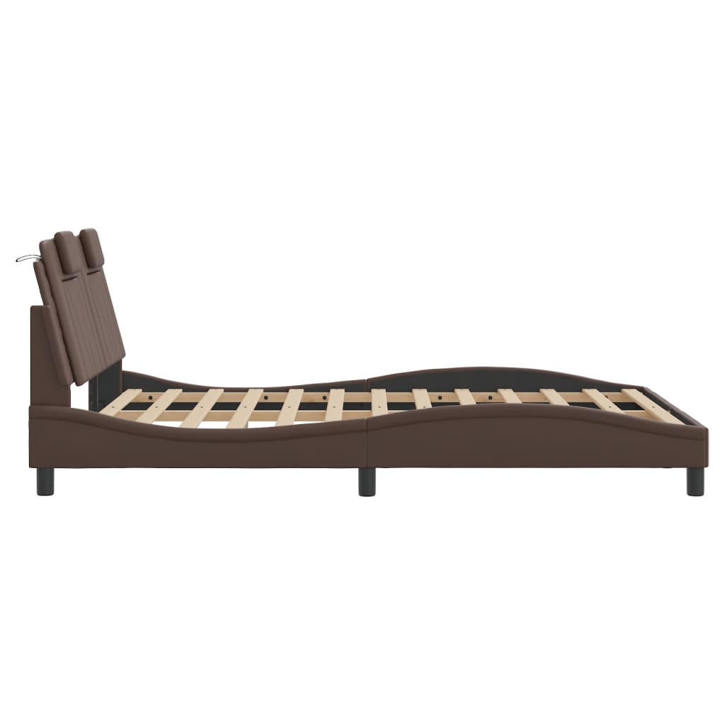 Bedframe met LED-verlichting kunstleer bruin 140x190 cm is nu te koop bij PeponiXL, paradijselijk wonen!