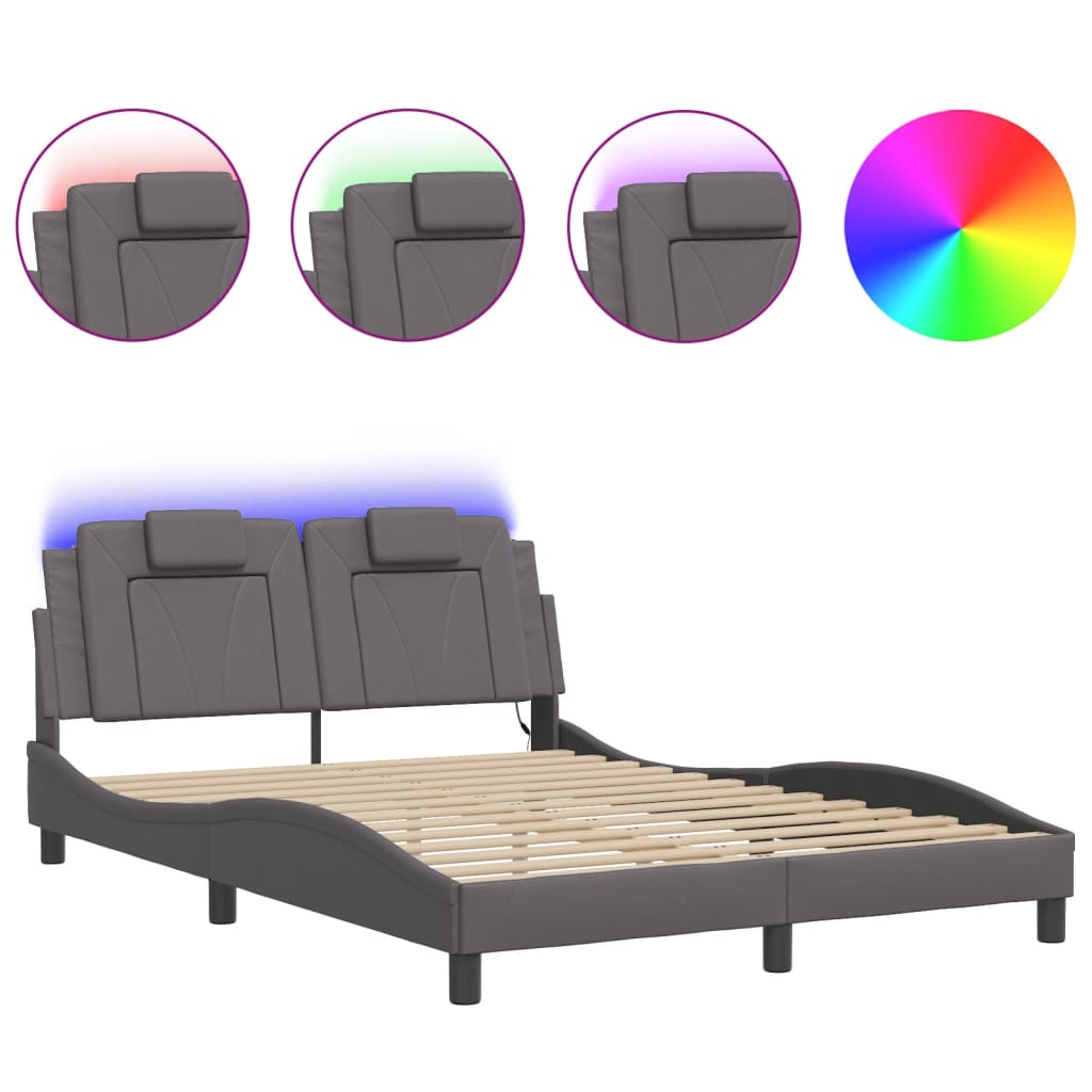 Bedframe "Viana" met LED zonder matras grijs 140x190 cm is nu te koop bij PeponiXL, paradijselijk wonen!