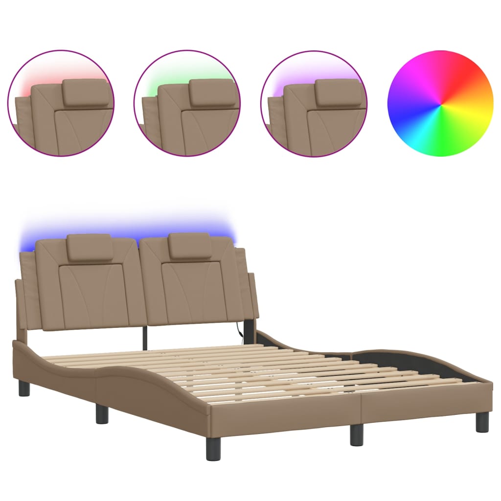 Bedframe met LED-verlichting kunstleer cappuccino 140x190 cm is nu te koop bij PeponiXL, paradijselijk wonen!