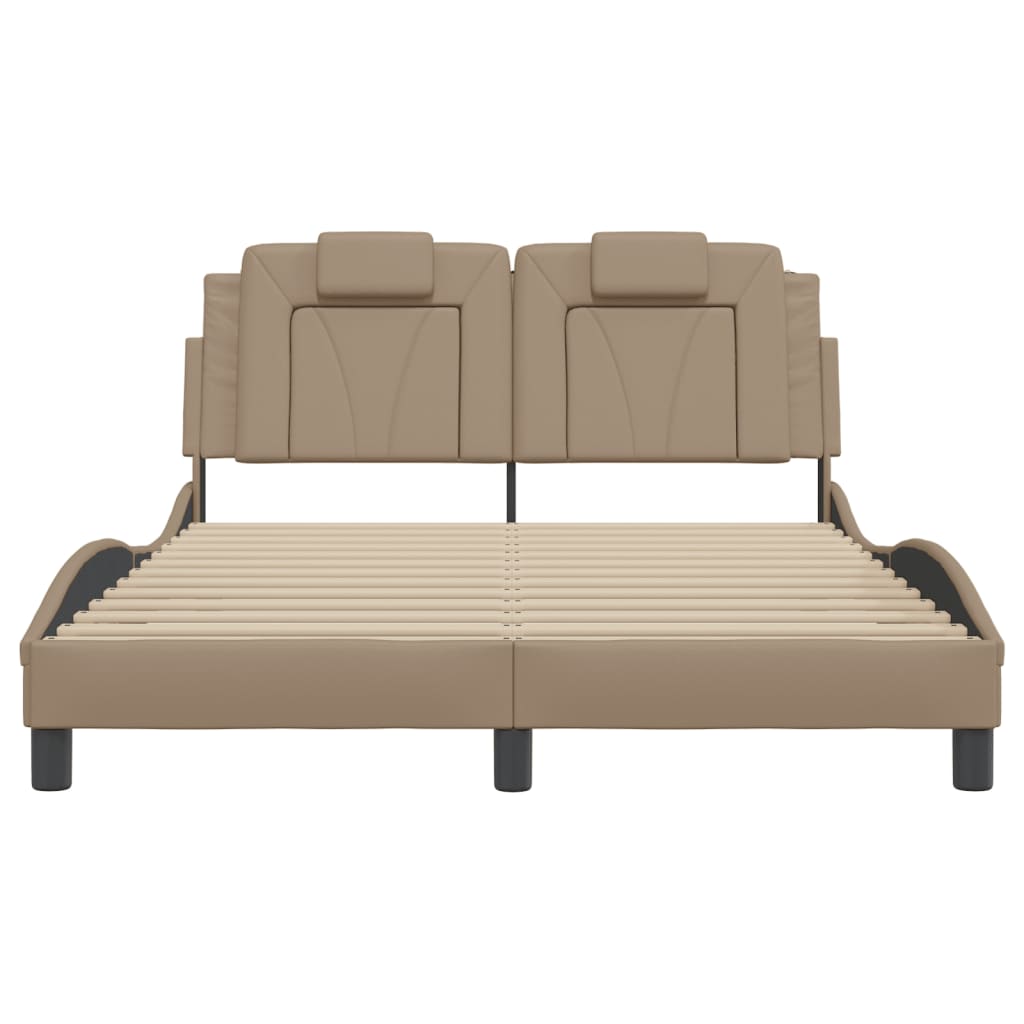 Bedframe met LED-verlichting kunstleer cappuccino 140x190 cm is nu te koop bij PeponiXL, paradijselijk wonen!
