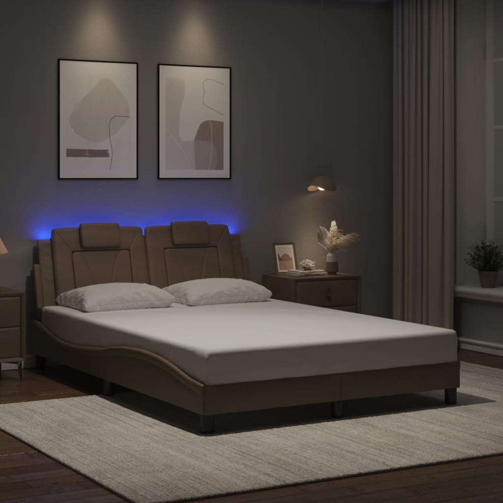 Bedframe met LED-verlichting kunstleer cappuccino 140x190 cm is nu te koop bij PeponiXL, paradijselijk wonen!