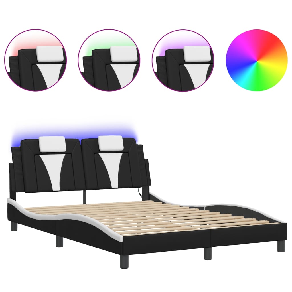 Bedframe met LED-verlichting kunstleer zwart en wit 140x190 cm is nu te koop bij PeponiXL, paradijselijk wonen!