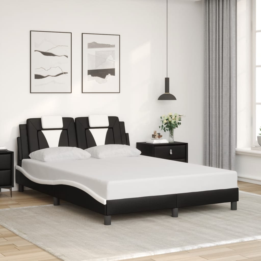 Bedframe met LED-verlichting kunstleer zwart en wit 140x190 cm is nu te koop bij PeponiXL, paradijselijk wonen!