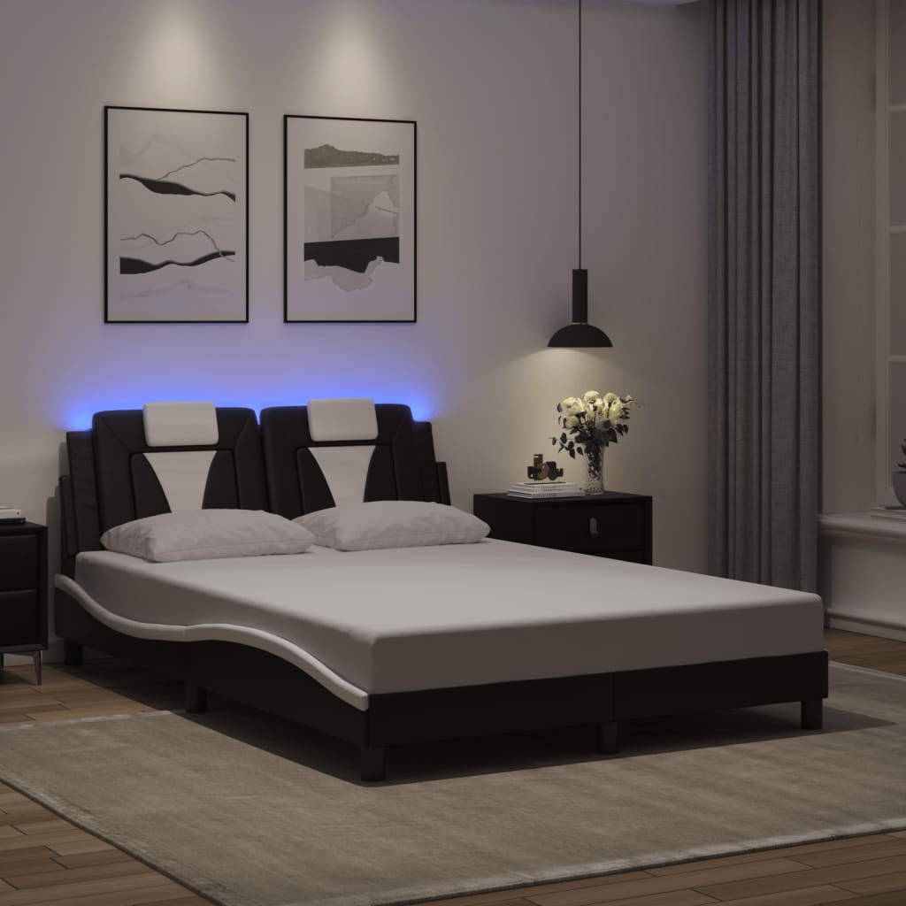 Bedframe met LED-verlichting kunstleer zwart en wit 140x190 cm is nu te koop bij PeponiXL, paradijselijk wonen!