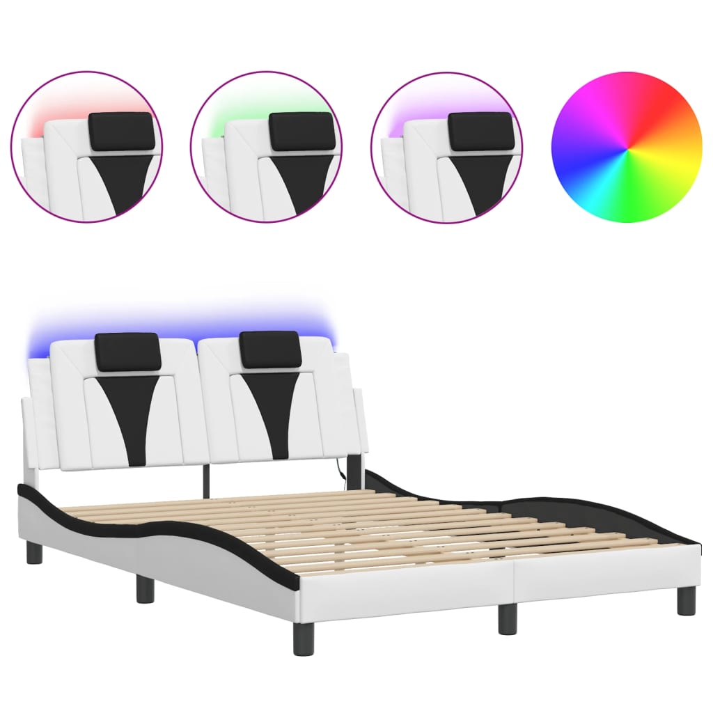 Bedframe met LED-verlichting kunstleer wit en zwart 140x190 cm is nu te koop bij PeponiXL, paradijselijk wonen!