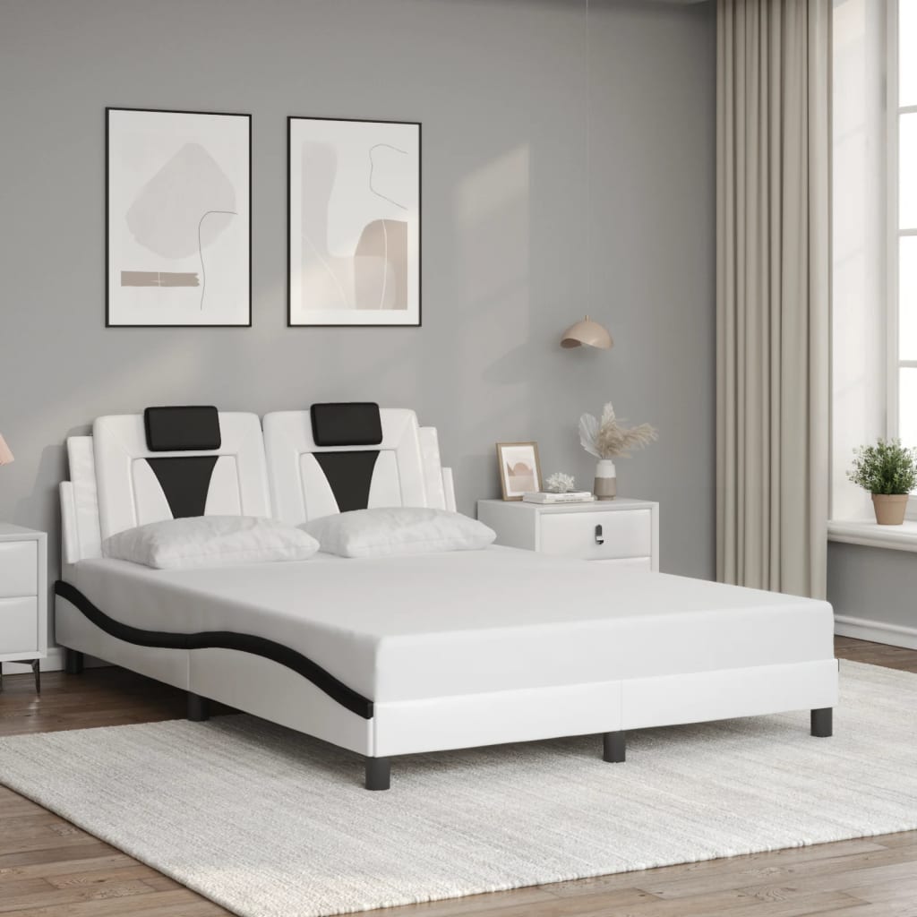 Bedframe met LED-verlichting kunstleer wit en zwart 140x190 cm is nu te koop bij PeponiXL, paradijselijk wonen!