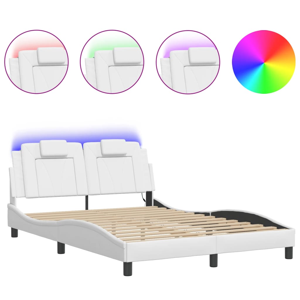 Bedframe met LED-verlichting kunstleer wit 140x200 cm is nu te koop bij PeponiXL, paradijselijk wonen!