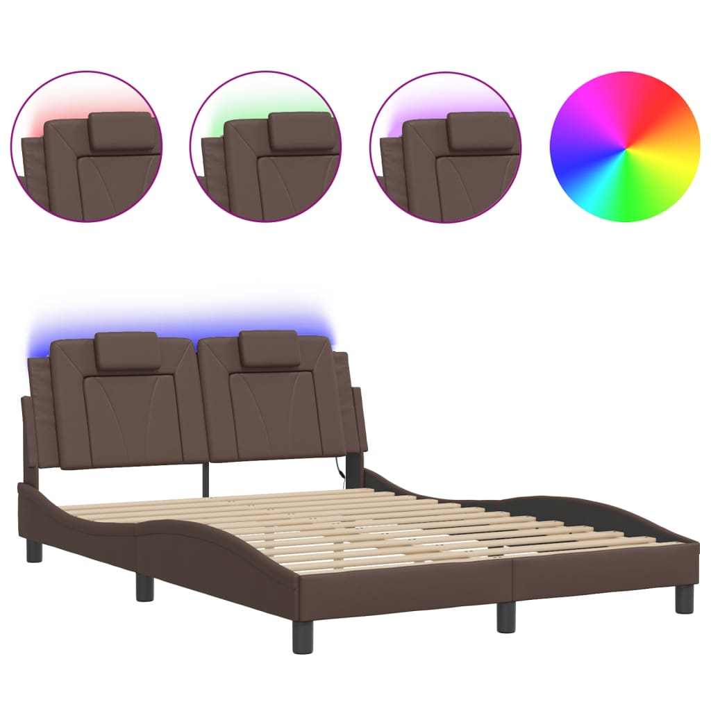 Bedframe met LED-verlichting kunstleer bruin 140x200 cm is nu te koop bij PeponiXL, paradijselijk wonen!