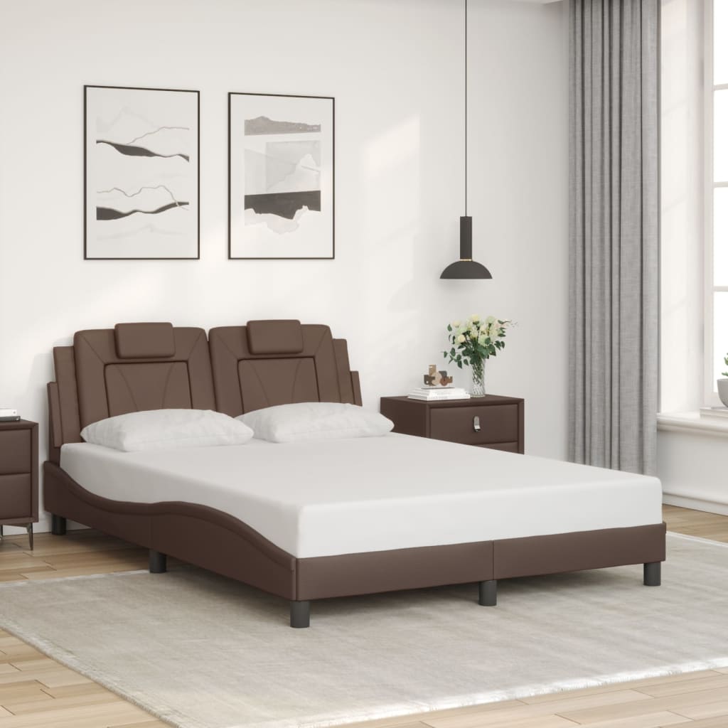 Bedframe met LED-verlichting kunstleer bruin 140x200 cm is nu te koop bij PeponiXL, paradijselijk wonen!