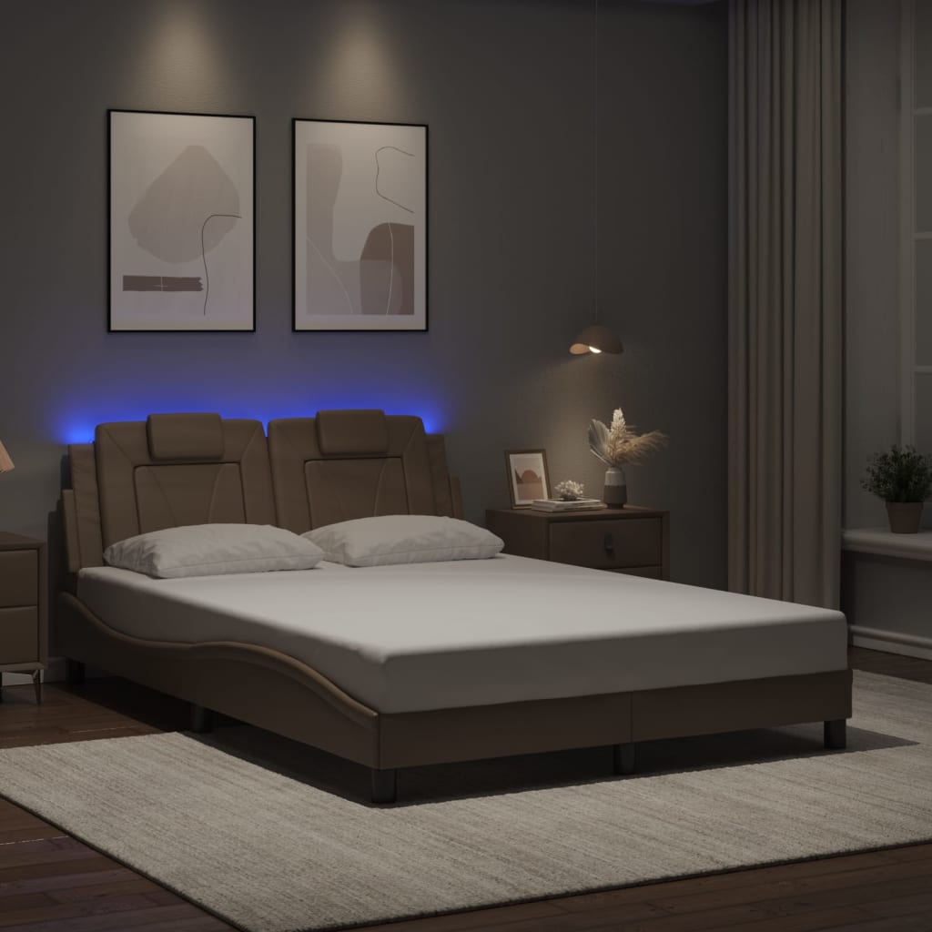 Bedframe met LED-verlichting kunstleer cappuccino 140x200 cm is nu te koop bij PeponiXL, paradijselijk wonen!