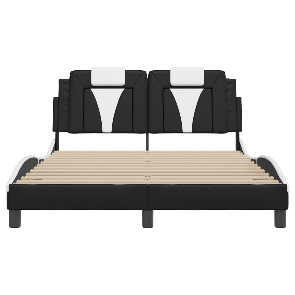 Bedframe met LED-verlichting kunstleer zwart en wit 140x200 cm is nu te koop bij PeponiXL, paradijselijk wonen!