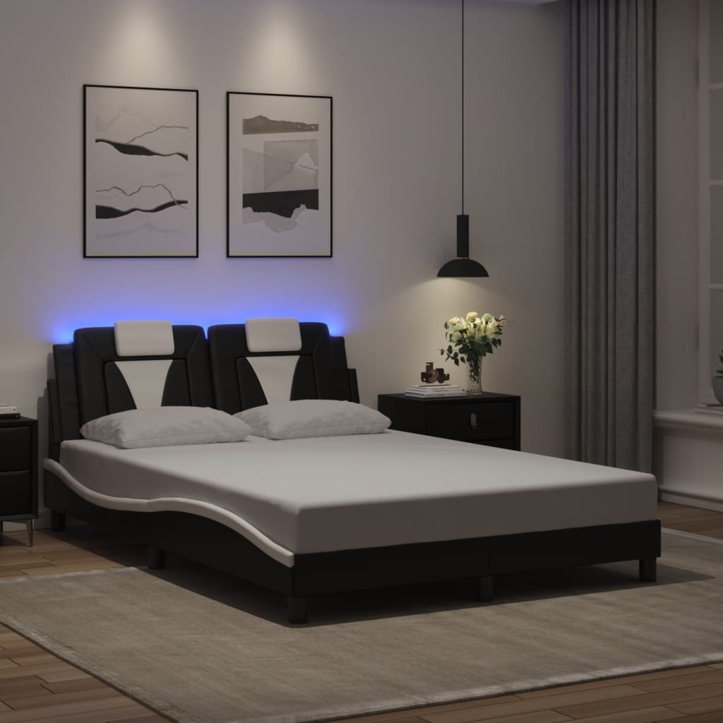 Bedframe met LED-verlichting kunstleer zwart en wit 140x200 cm is nu te koop bij PeponiXL, paradijselijk wonen!