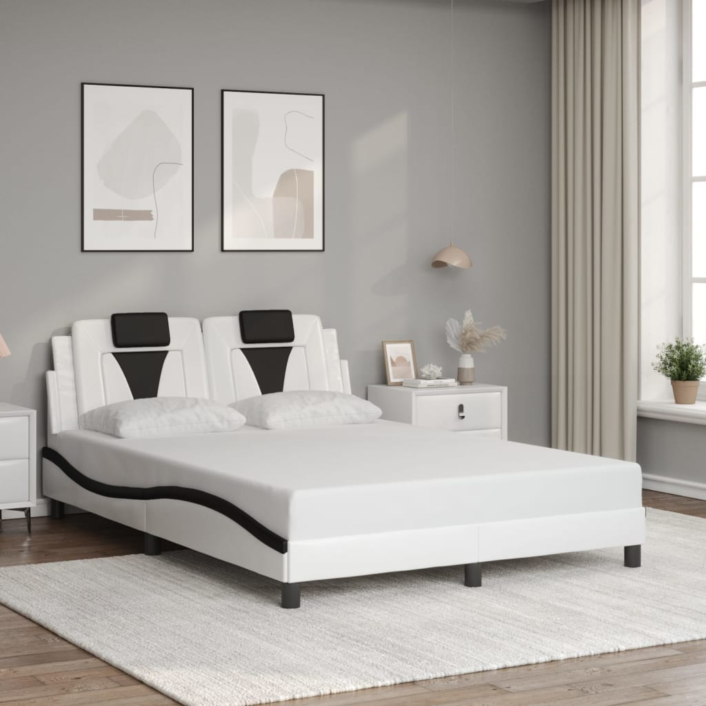 Bedframe met LED-verlichting kunstleer wit en zwart 140x200 cm is nu te koop bij PeponiXL, paradijselijk wonen!