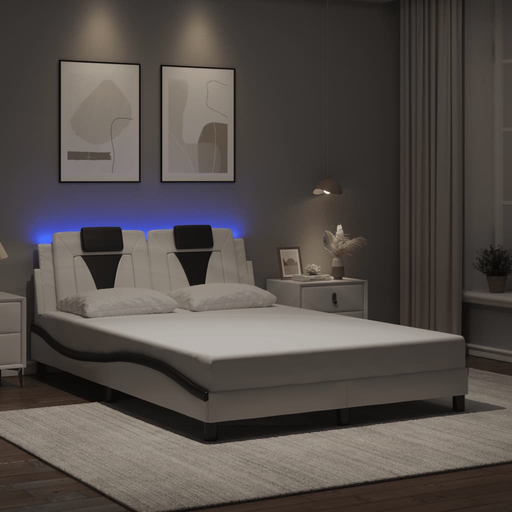 Bedframe "Viana" met LED zonder matras wit en zwart 140x200 cm is nu te koop bij PeponiXL, paradijselijk wonen!