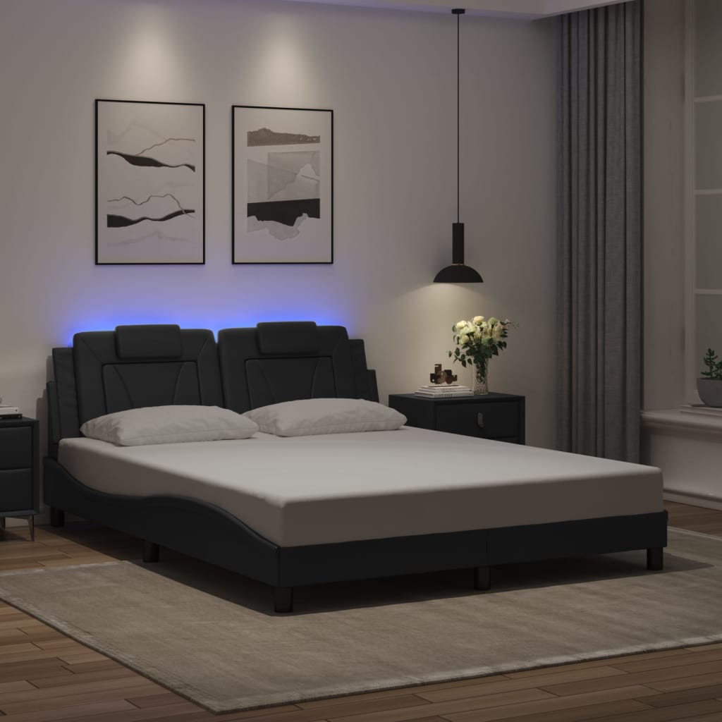 Bedframe met LED-verlichting kunstleer zwart 160x200 cm is nu te koop bij PeponiXL, paradijselijk wonen!