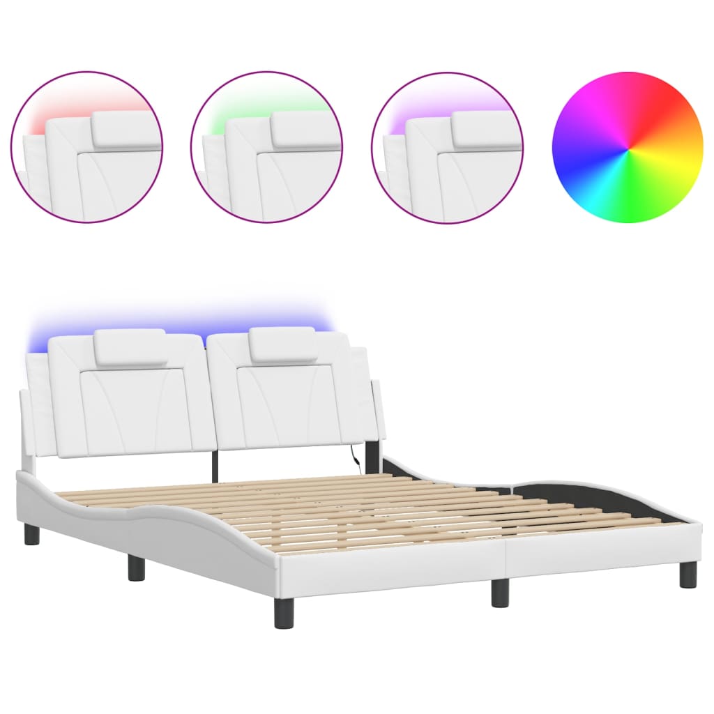 Bedframe met LED-verlichting kunstleer wit 160x200 cm is nu te koop bij PeponiXL, paradijselijk wonen!