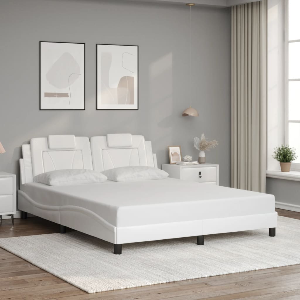 Bedframe met LED-verlichting kunstleer wit 160x200 cm is nu te koop bij PeponiXL, paradijselijk wonen!