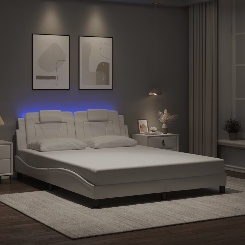 Bedframe met LED-verlichting kunstleer wit 160x200 cm is nu te koop bij PeponiXL, paradijselijk wonen!