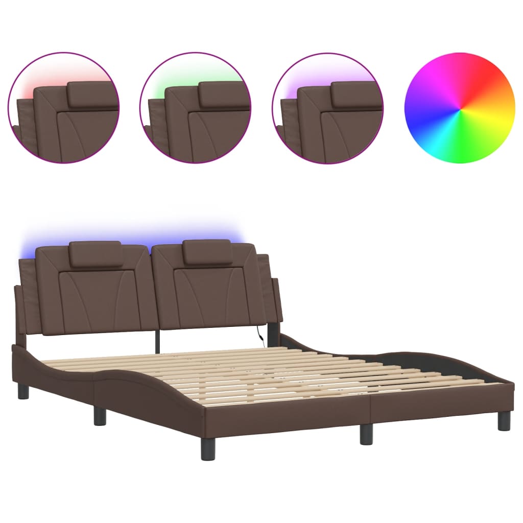 Bedframe met LED-verlichting kunstleer bruin 160x200 cm is nu te koop bij PeponiXL, paradijselijk wonen!
