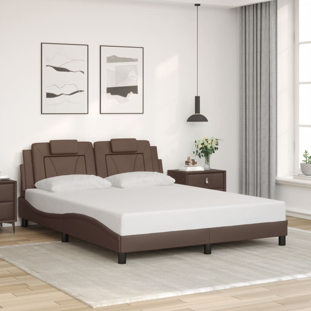 Bedframe met LED-verlichting kunstleer bruin 160x200 cm is nu te koop bij PeponiXL, paradijselijk wonen!