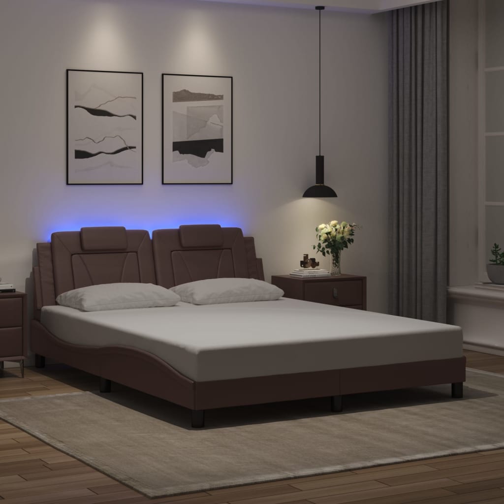 Bedframe "Viana" met LED zonder matras bruin 160x200 cm is nu te koop bij PeponiXL, paradijselijk wonen!