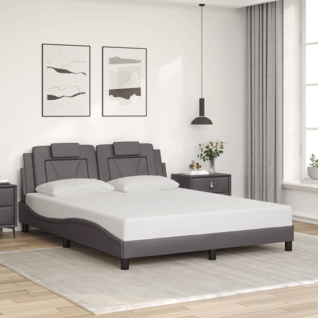 Bedframe met LED-verlichting kunstleer grijs 160x200 cm is nu te koop bij PeponiXL, paradijselijk wonen!
