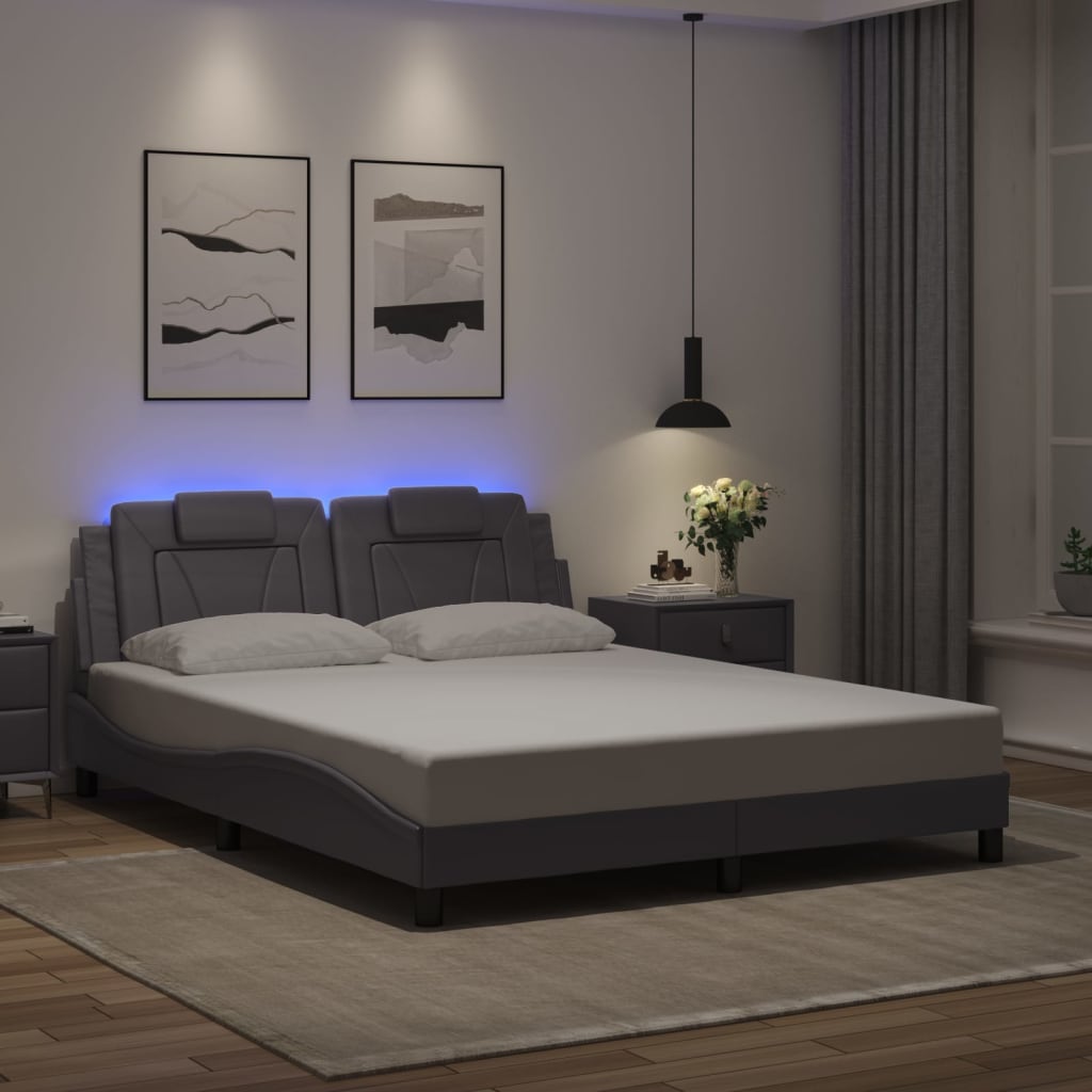 Bedframe met LED-verlichting kunstleer grijs 160x200 cm is nu te koop bij PeponiXL, paradijselijk wonen!