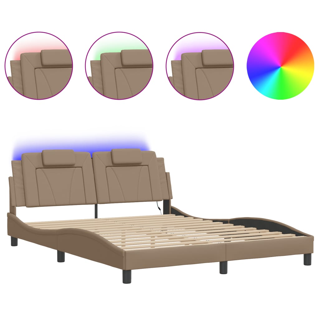 Bedframe met LED-verlichting kunstleer cappuccino 160x200 cm is nu te koop bij PeponiXL, paradijselijk wonen!