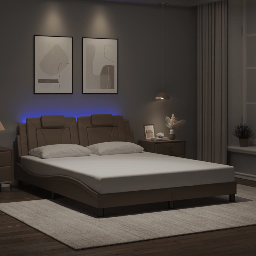 Bedframe met LED-verlichting kunstleer cappuccino 160x200 cm is nu te koop bij PeponiXL, paradijselijk wonen!