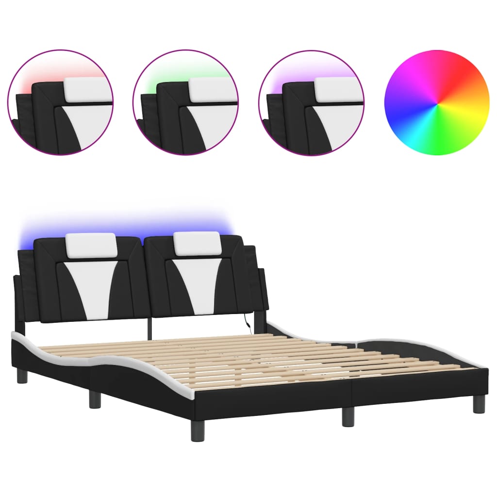 Bedframe met LED-verlichting kunstleer zwart en wit 160x200 cm is nu te koop bij PeponiXL, paradijselijk wonen!