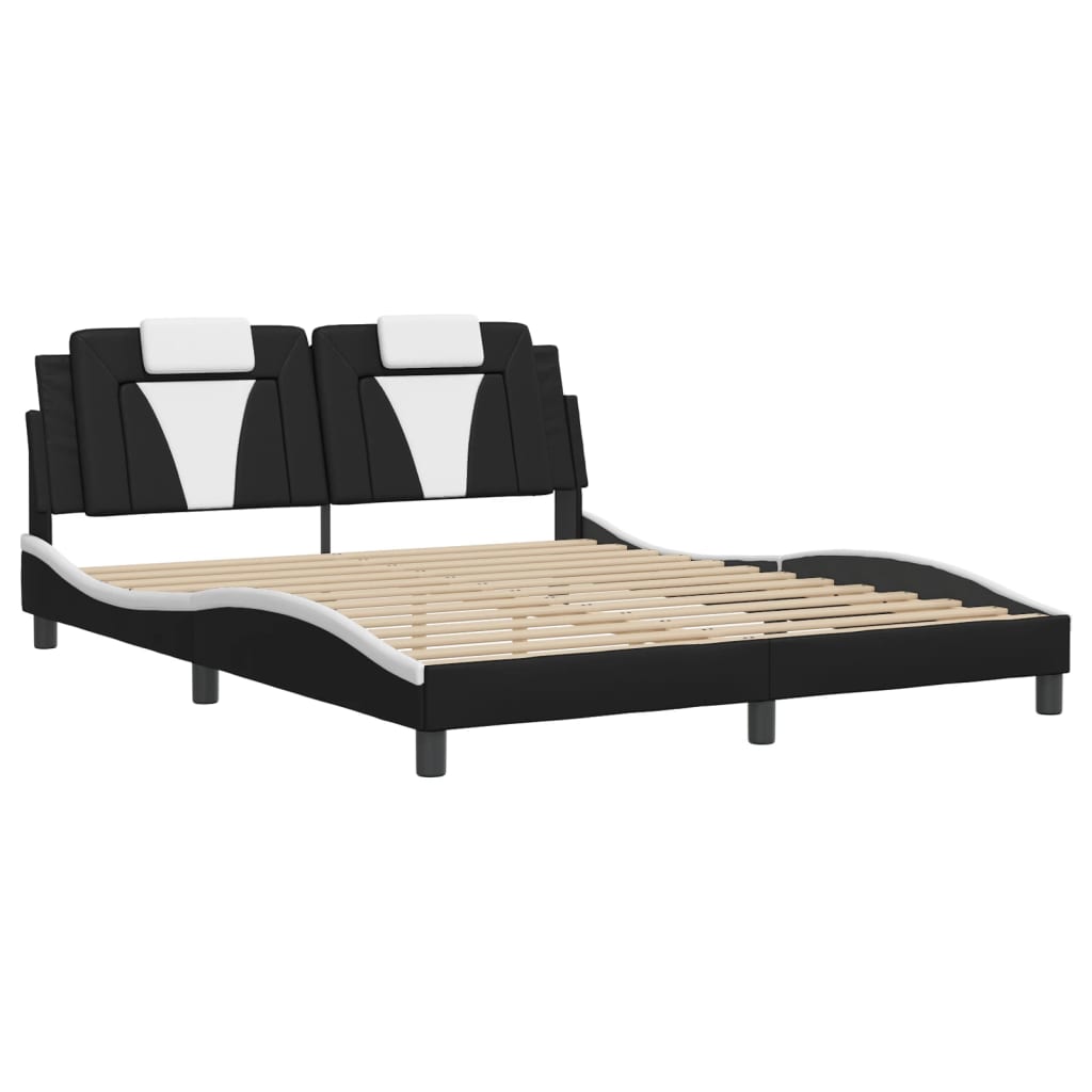 Bedframe met LED-verlichting kunstleer zwart en wit 160x200 cm is nu te koop bij PeponiXL, paradijselijk wonen!