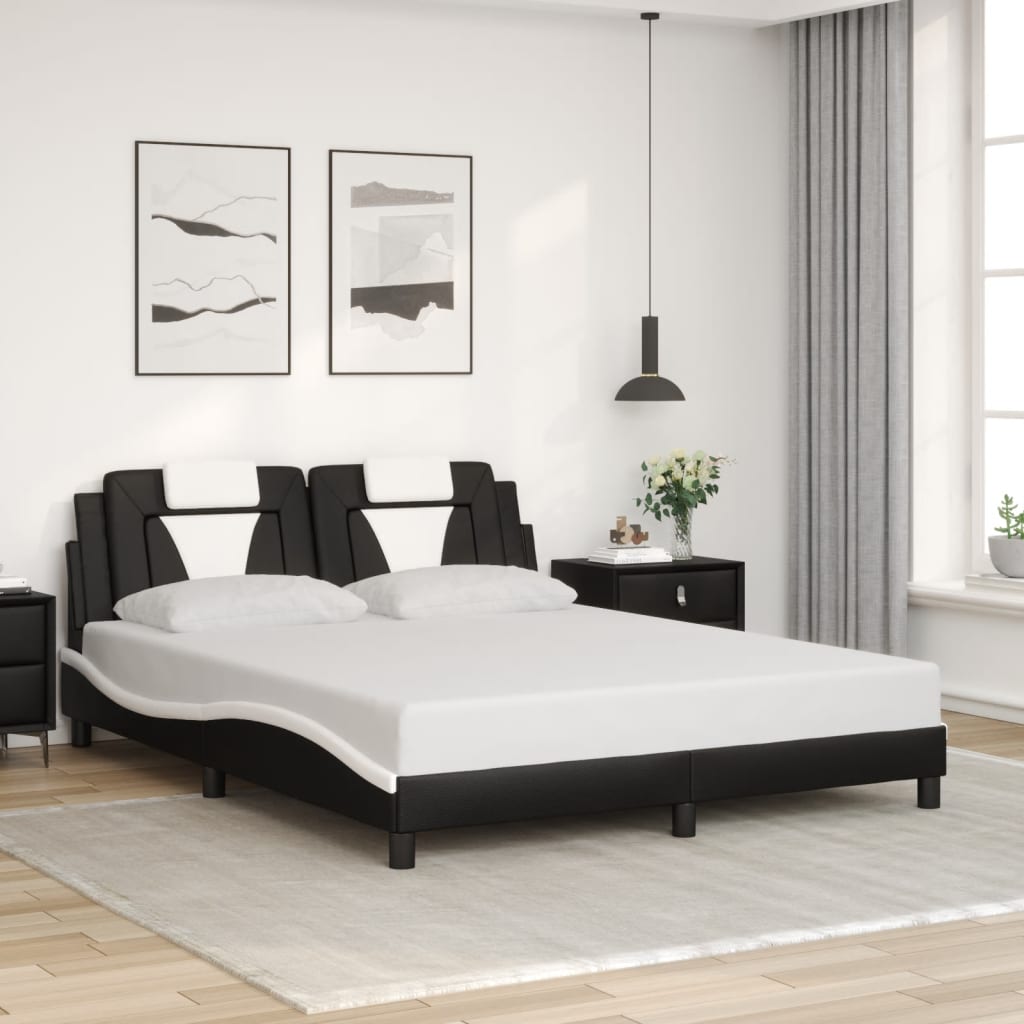 Bedframe met LED-verlichting kunstleer zwart en wit 160x200 cm is nu te koop bij PeponiXL, paradijselijk wonen!