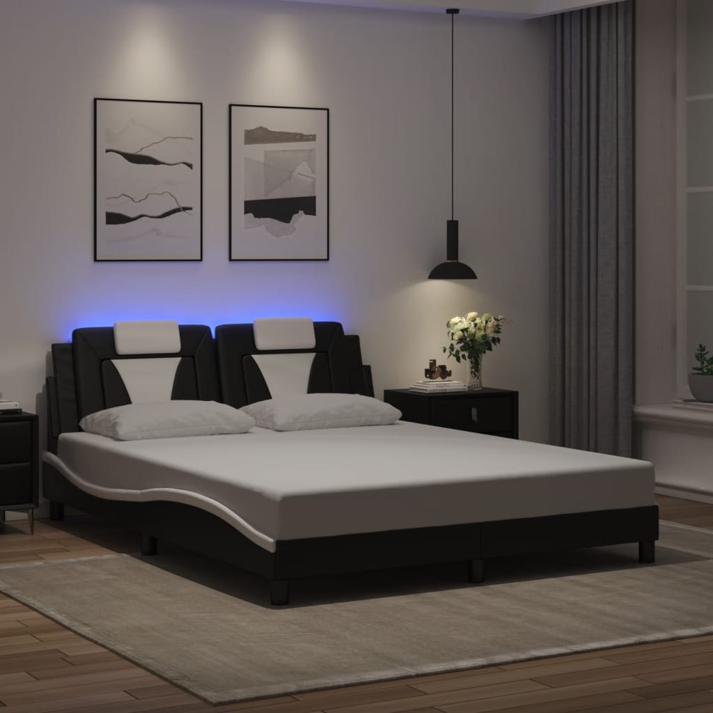 Bedframe "Viana" met LED zonder matras zwart en wit 160x200 cm is nu te koop bij PeponiXL, paradijselijk wonen!