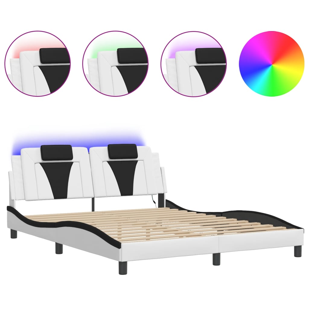 Bedframe "Viana" met LED zonder matras wit en zwart 160x200 cm is nu te koop bij PeponiXL, paradijselijk wonen!