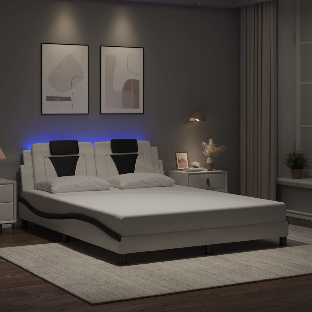 Bedframe "Viana" met LED zonder matras wit en zwart 160x200 cm is nu te koop bij PeponiXL, paradijselijk wonen!