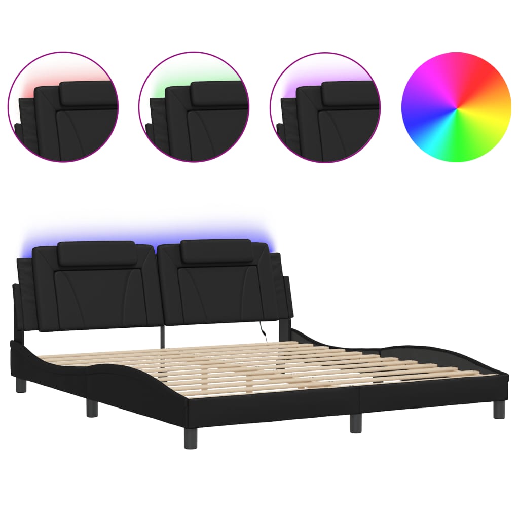 Bedframe "Viana" met LED zonder matras zwart 180x200 cm is nu te koop bij PeponiXL, paradijselijk wonen!