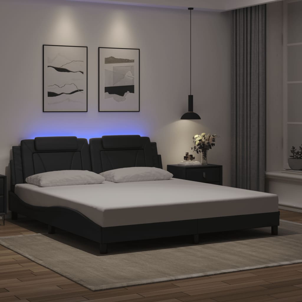 Bedframe met LED-verlichting kunstleer zwart 180x200 cm is nu te koop bij PeponiXL, paradijselijk wonen!