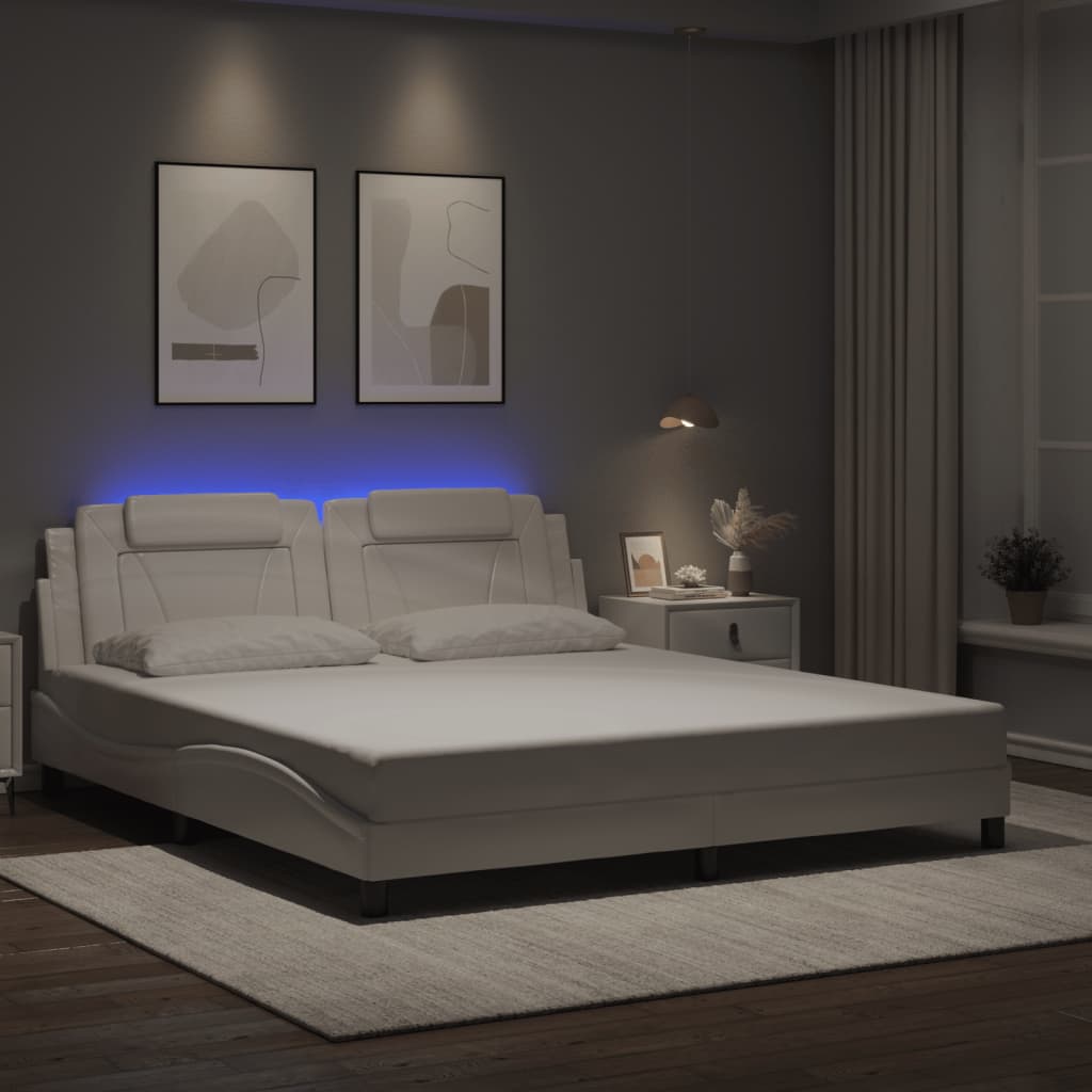 Bedframe met LED-verlichting kunstleer wit 180x200 cm is nu te koop bij PeponiXL, paradijselijk wonen!