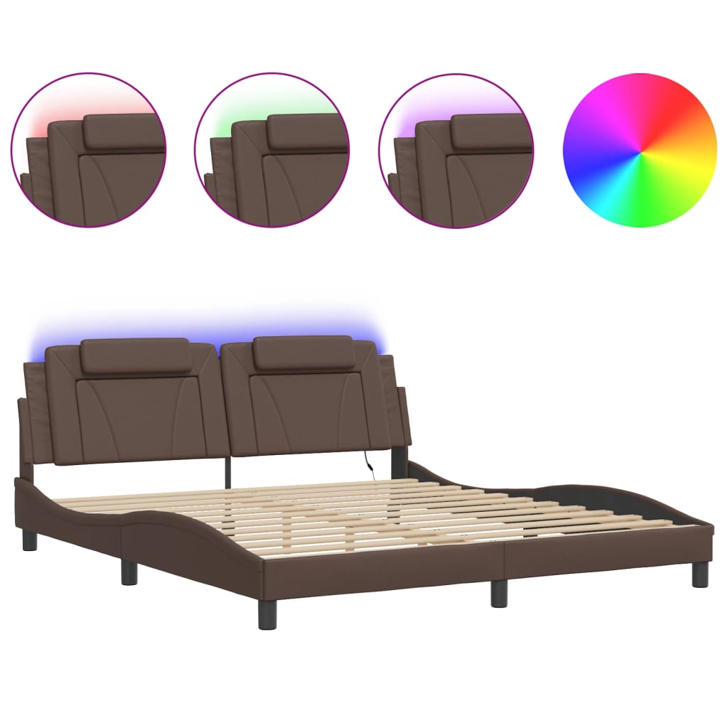 Bedframe "Viana" met LED zonder matras bruin 180x200 cm is nu te koop bij PeponiXL, paradijselijk wonen!