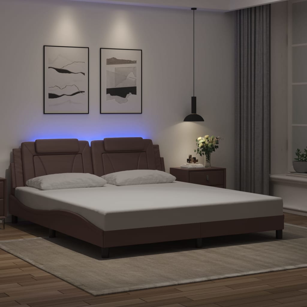 Bedframe "Viana" met LED zonder matras bruin 180x200 cm is nu te koop bij PeponiXL, paradijselijk wonen!