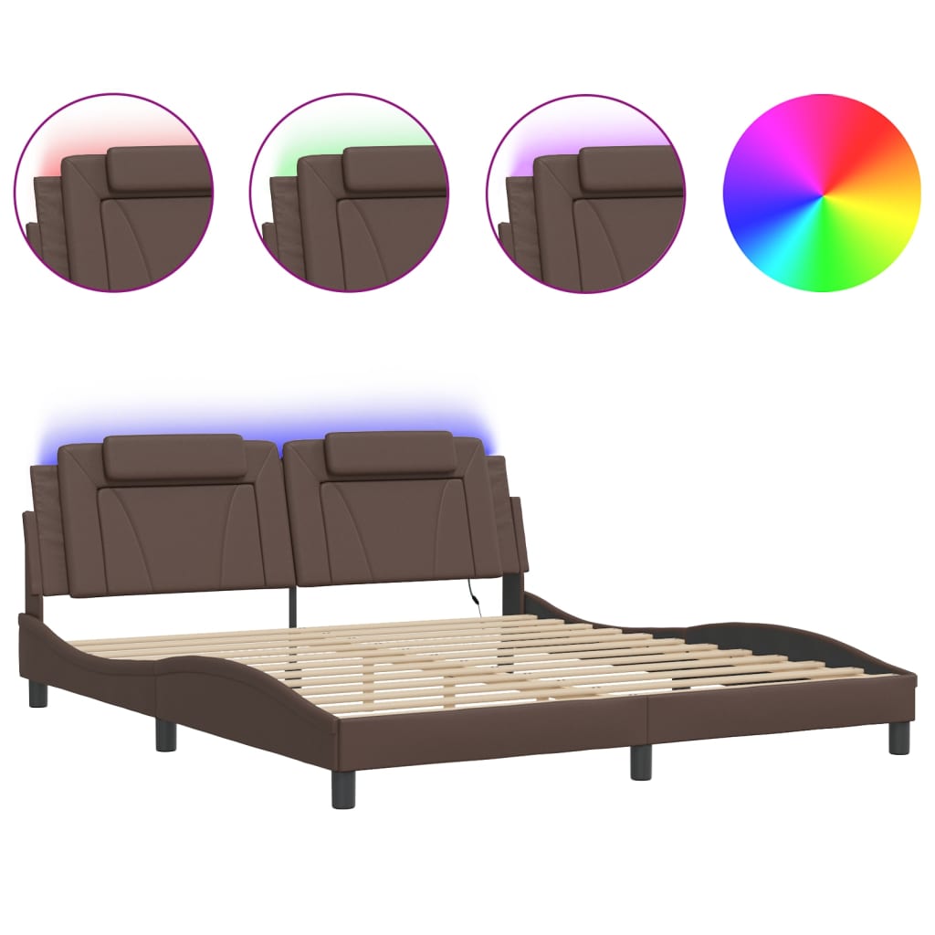 Bedframe met LED-verlichting kunstleer grijs 180x200 cm is nu te koop bij PeponiXL, paradijselijk wonen!